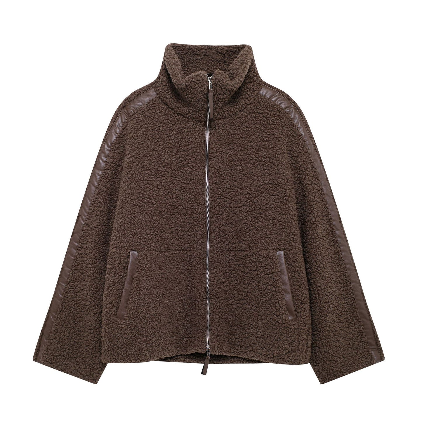 Manteau en laine d'agneau à col roulé pour femme
