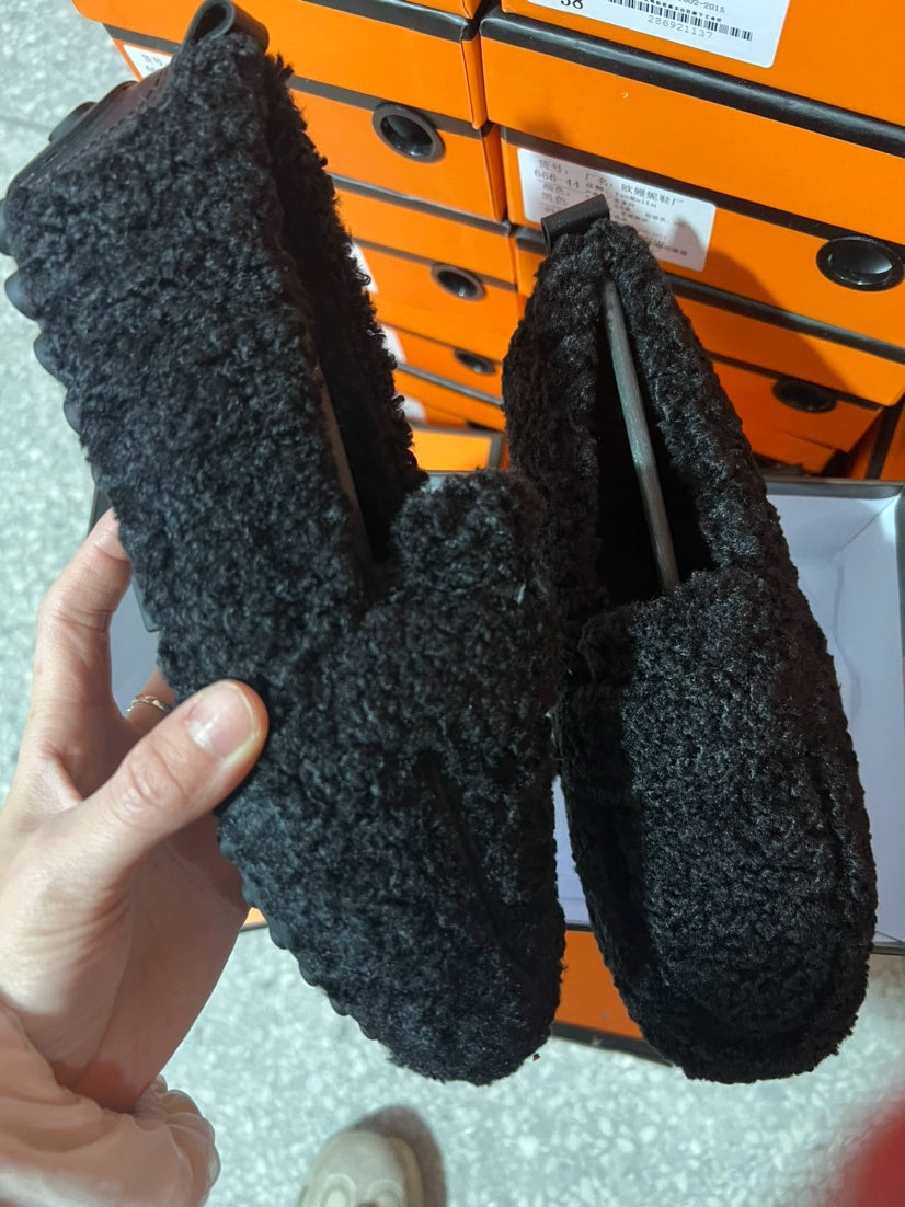 Grande Taille Femme - Chaussures Plates en Shearling - Laine d’Agneau Fourrée - Mocassins Femme - Chaussures Chaudes en Coton - Chaussures à Enfiler pour Dames - Mocassins Doublés de Fourrure de Mouton - Hiver