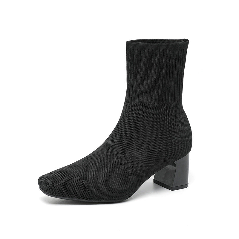 Bottines tendance automne pour femmes - Bottines chaussettes extensibles en maille - Style motard - À enfiler - Grandes tailles