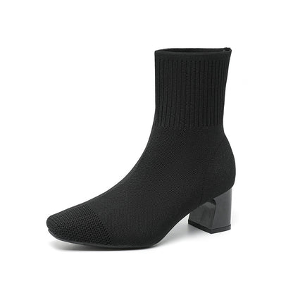 Bottines tendance automne pour femmes - Bottines chaussettes extensibles en maille - Style motard - À enfiler - Grandes tailles