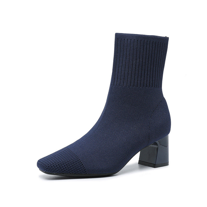 Bottines tendance automne pour femmes - Bottines chaussettes extensibles en maille - Style motard - À enfiler - Grandes tailles
