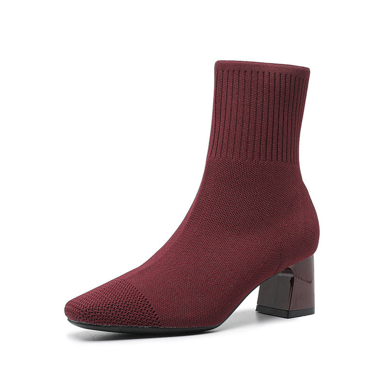 Bottines tendance automne pour femmes - Bottines chaussettes extensibles en maille - Style motard - À enfiler - Grandes tailles