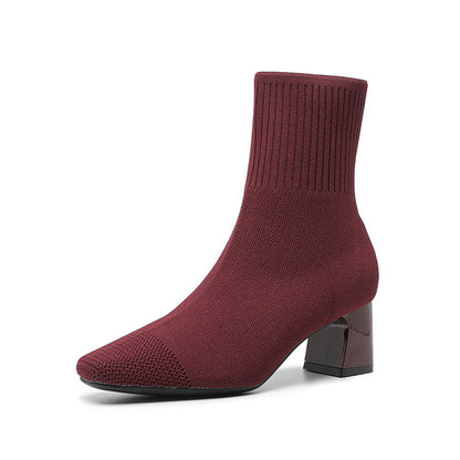 Bottines tendance automne pour femmes - Bottines chaussettes extensibles en maille - Style motard - À enfiler - Grandes tailles