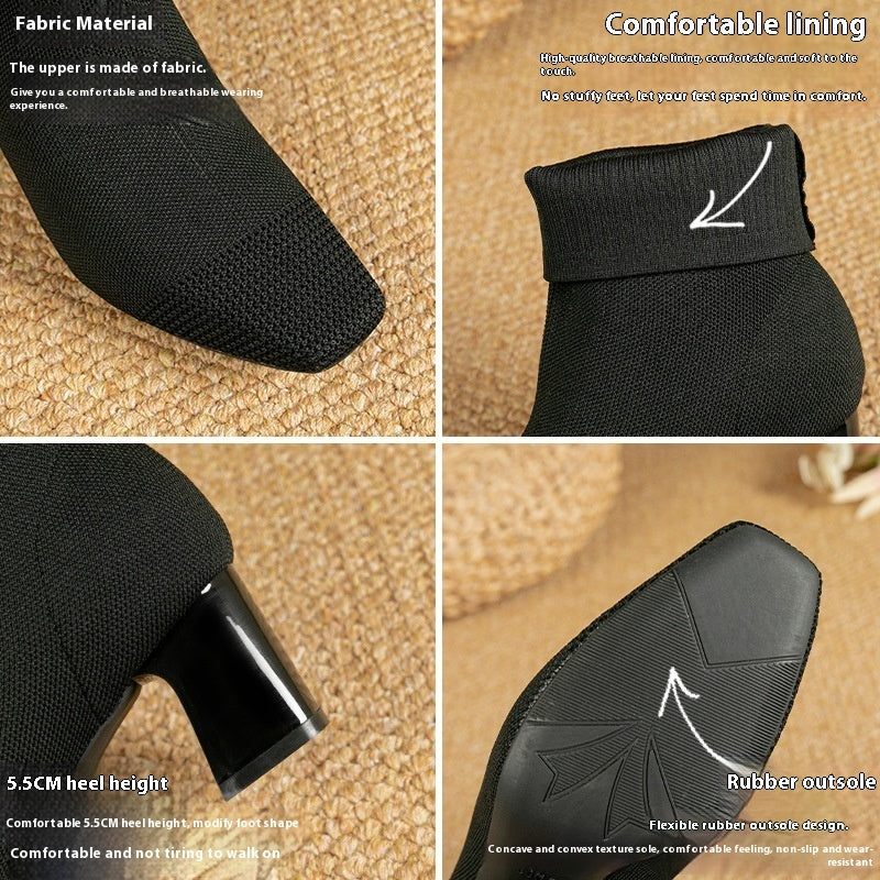 Bottines tendance automne pour femmes - Bottines chaussettes extensibles en maille - Style motard - À enfiler - Grandes tailles