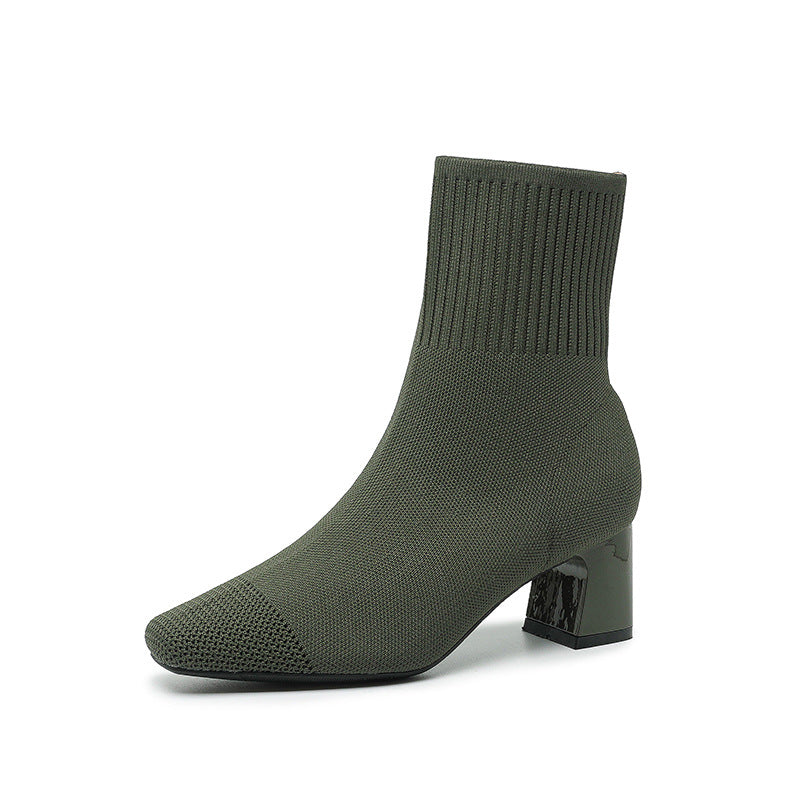 Bottines tendance automne pour femmes - Bottines chaussettes extensibles en maille - Style motard - À enfiler - Grandes tailles