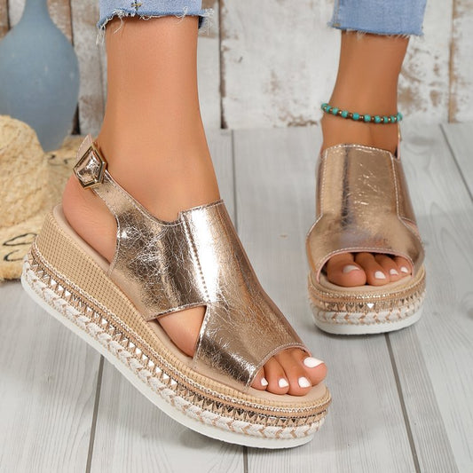 Peep‑toe wedge sandals — casual to dressy options with a small to high wedge heel that balances comfort and lift.