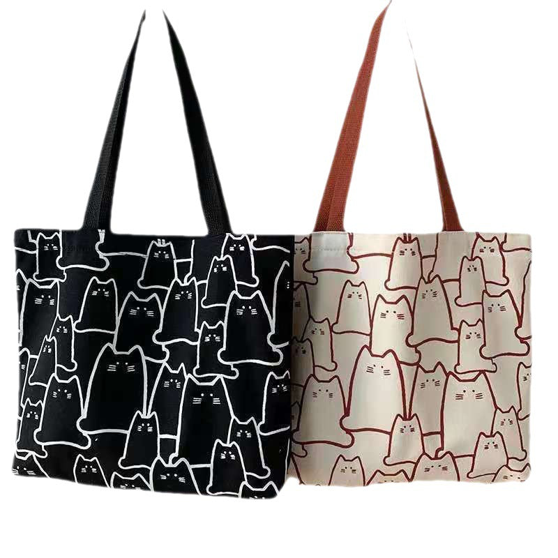 Sacs en toile - Sac à main pour femmes - Shopper - Sac mignon chat - Sac fourre-tout avec fermeture éclair - Sac de créateur - Style japonais - Cartoon / dessin animé - Petit sac à bandoulière