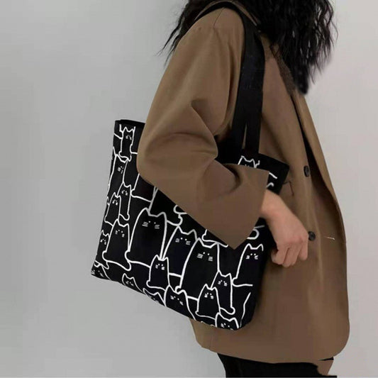 Sacs en toile - Sac à main pour femmes - Shopper - Sac mignon chat - Sac fourre-tout avec fermeture éclair - Sac de créateur - Style japonais - Cartoon / dessin animé - Petit sac à bandoulière