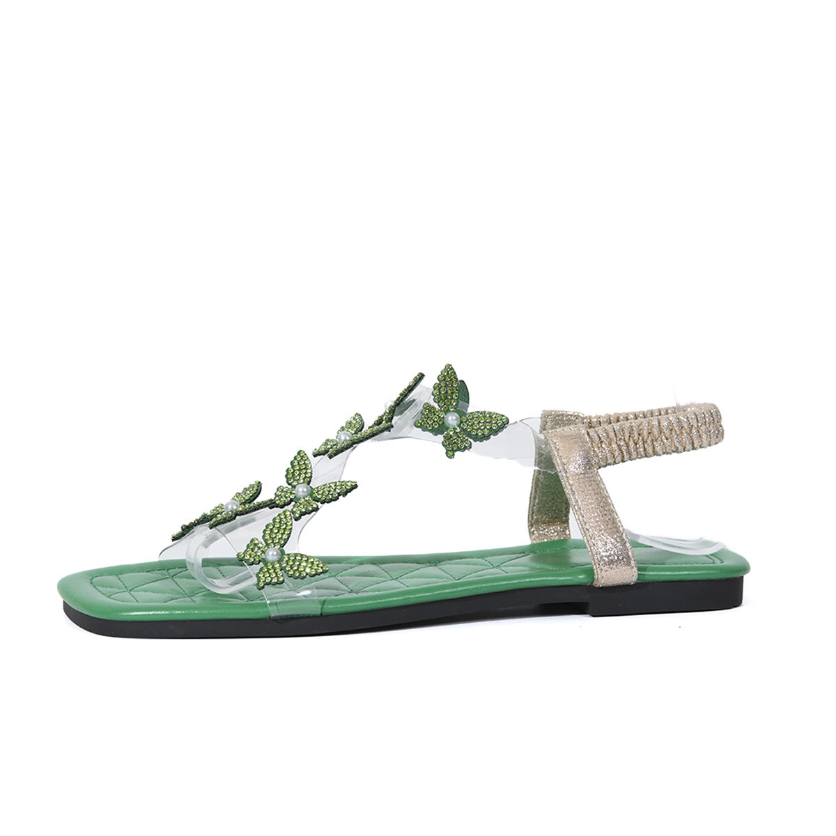 Sandales transparentes femme - Sandales papillon - Sandales plates strass - Chaussures d'été transparentes - Sandales bijoux femme
