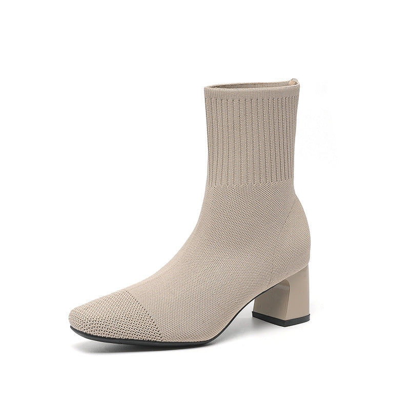 Bottines tendance automne pour femmes - Bottines chaussettes extensibles en maille - Style motard - À enfiler - Grandes tailles
