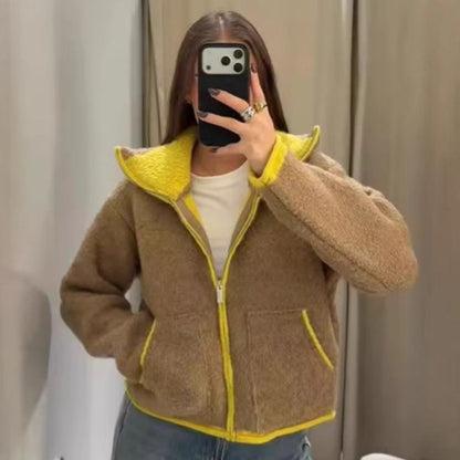 Veste Polaire Beige à Liseré Jaune