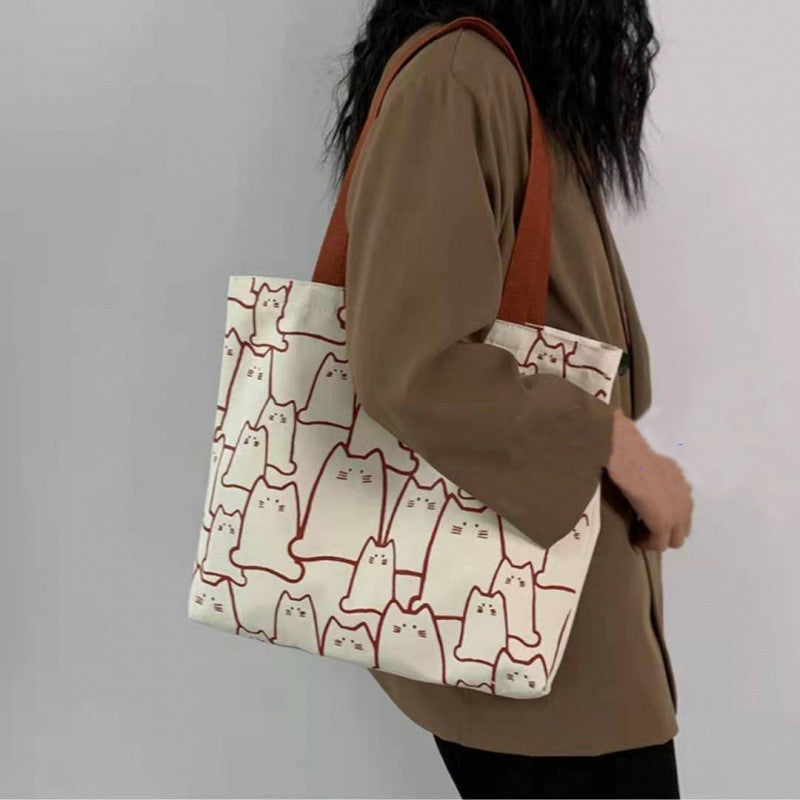 Sacs en toile - Sac à main pour femmes - Shopper - Sac mignon chat - Sac fourre-tout avec fermeture éclair - Sac de créateur - Style japonais - Cartoon / dessin animé - Petit sac à bandoulière