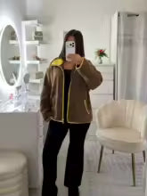 Veste Polaire Beige à Liseré Jaune